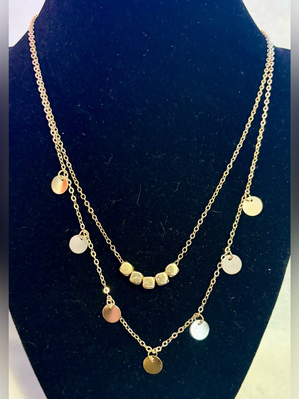 Gold Layered Disc Necklace - Women's Gold Tone Multi-Layer Necklace
